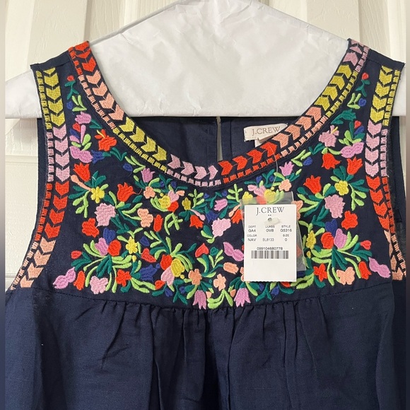 J. Crew Navy linen/cotton tank dress with multicolor floral embroidery, NWT - Picture 10 of 12